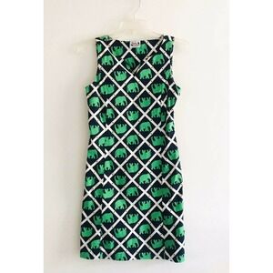 Haley and The Hound | Mini Dress Womens Size 2 Green Cotton Blend Elephant Print